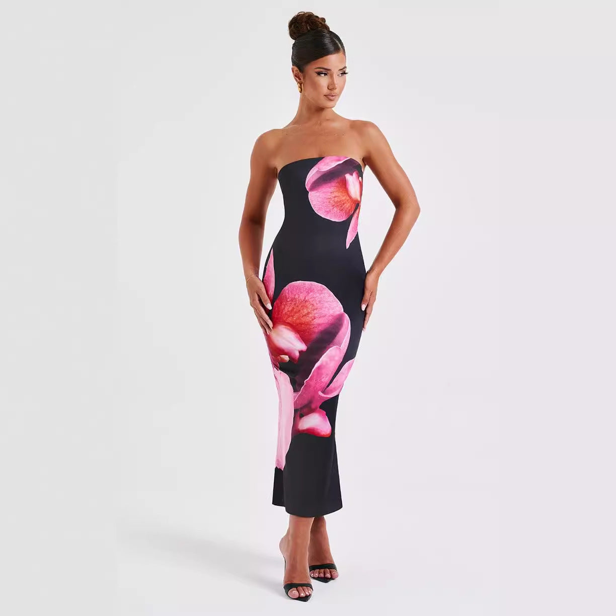 Audrey – Elegant Floral Drape Tube Sheath Dress
