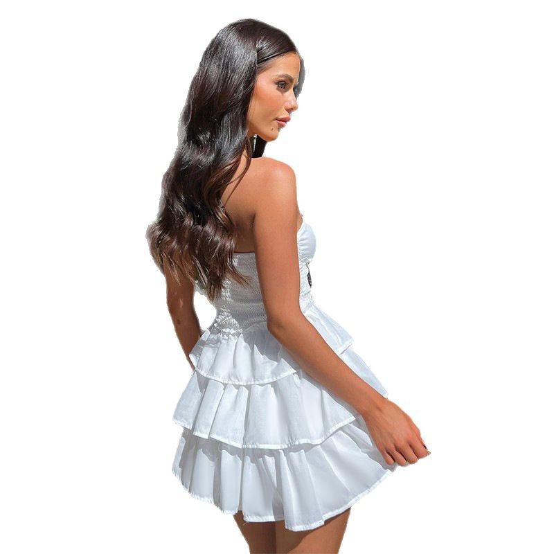 Sara – White Tube Top Cinched Dress