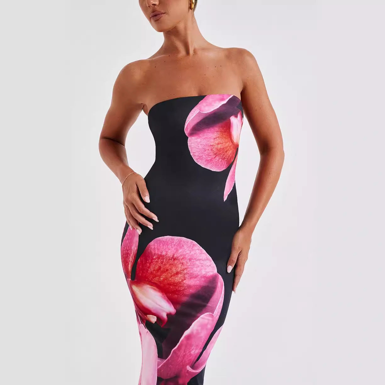 Audrey – Elegant Floral Drape Tube Sheath Dress