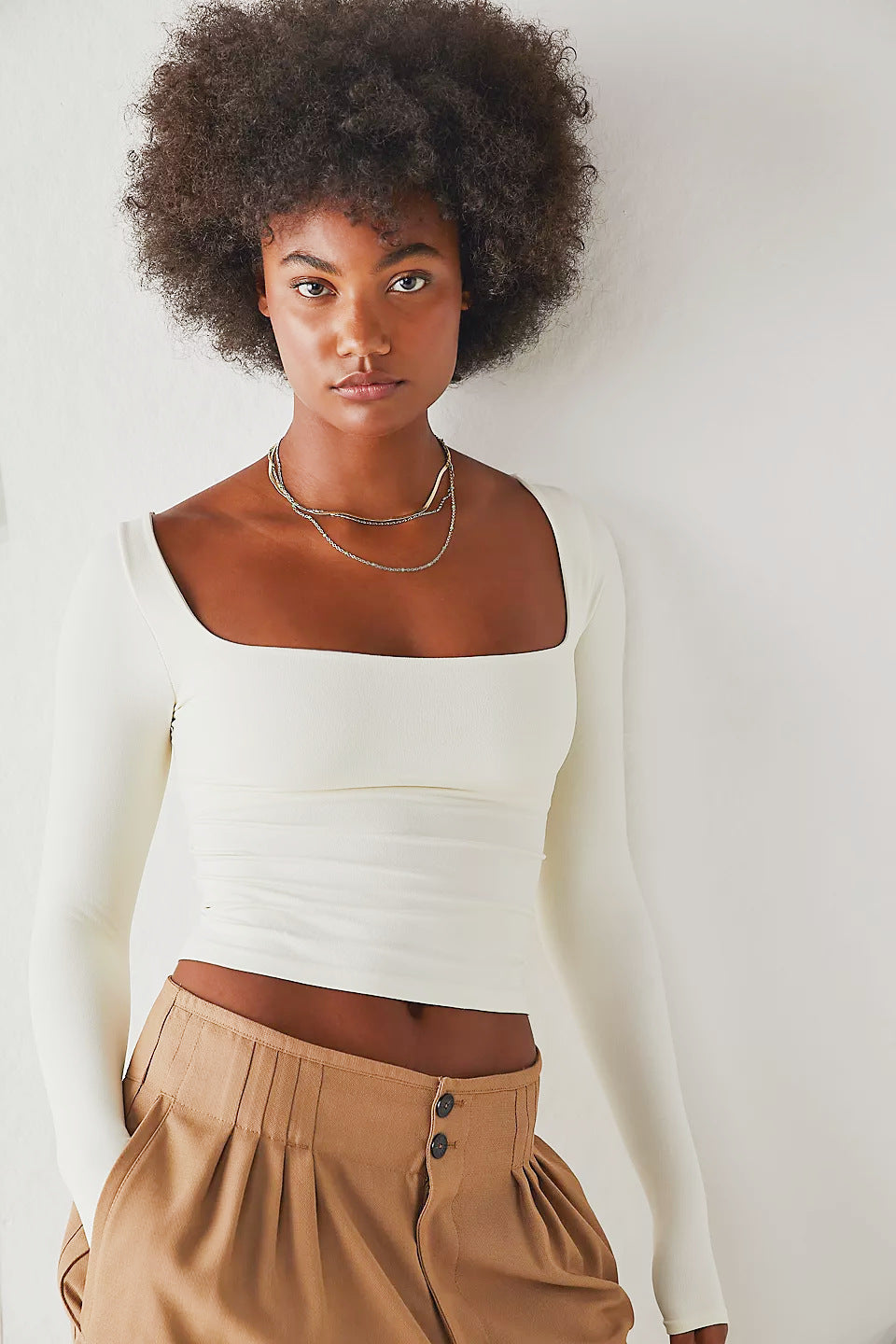 Esme – Women's Long Sleeve Crop Top with Square Collar