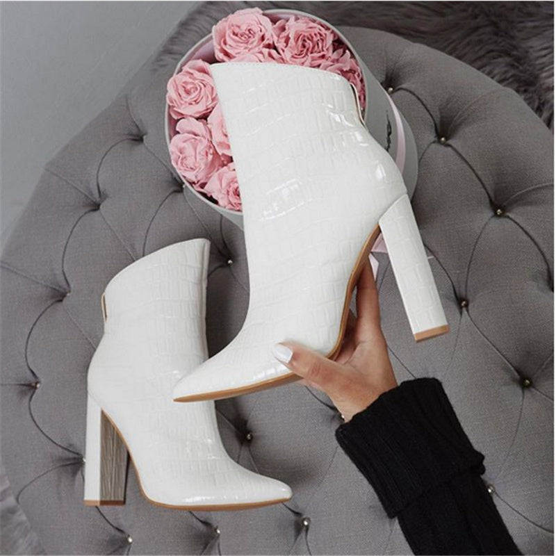 Phoebe – White Vegan Leather Ankle Boots