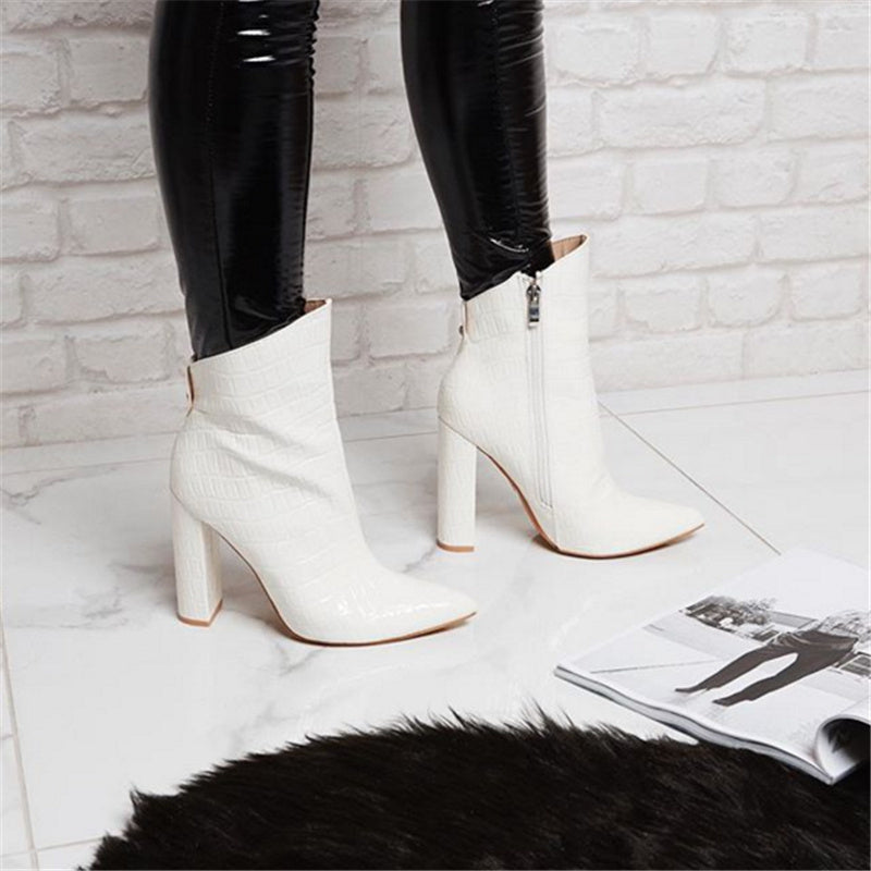 Phoebe – White Vegan Leather Ankle Boots