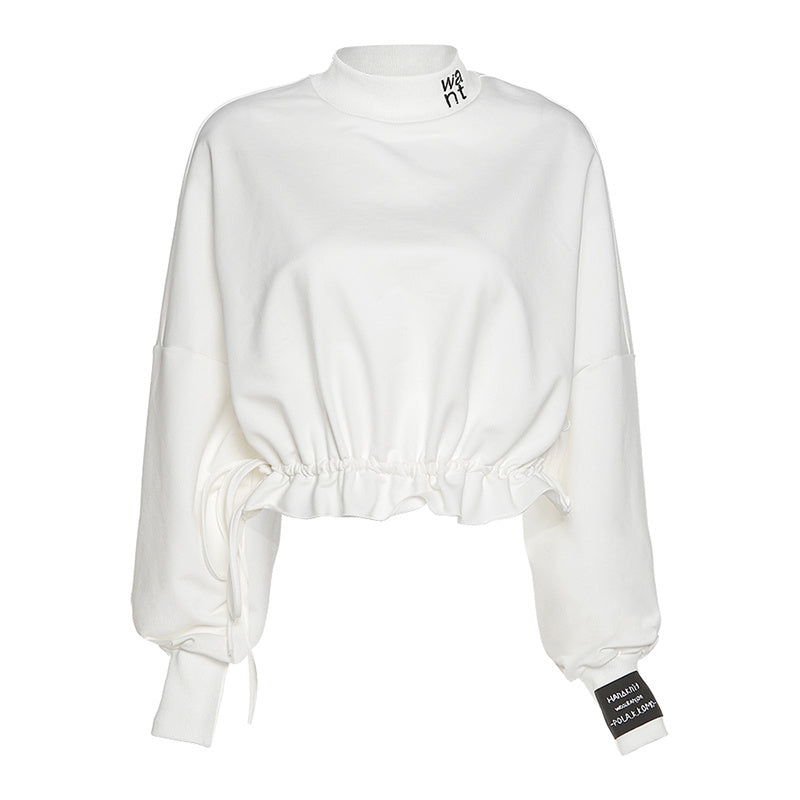Hannah – Slim High-Neck Tunic Sweatshirt with Letter Print
