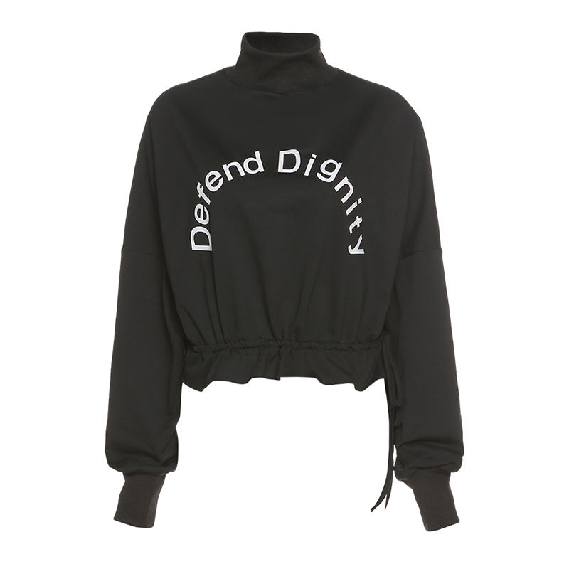 Hannah – Slim High-Neck Tunic Sweatshirt with Letter Print