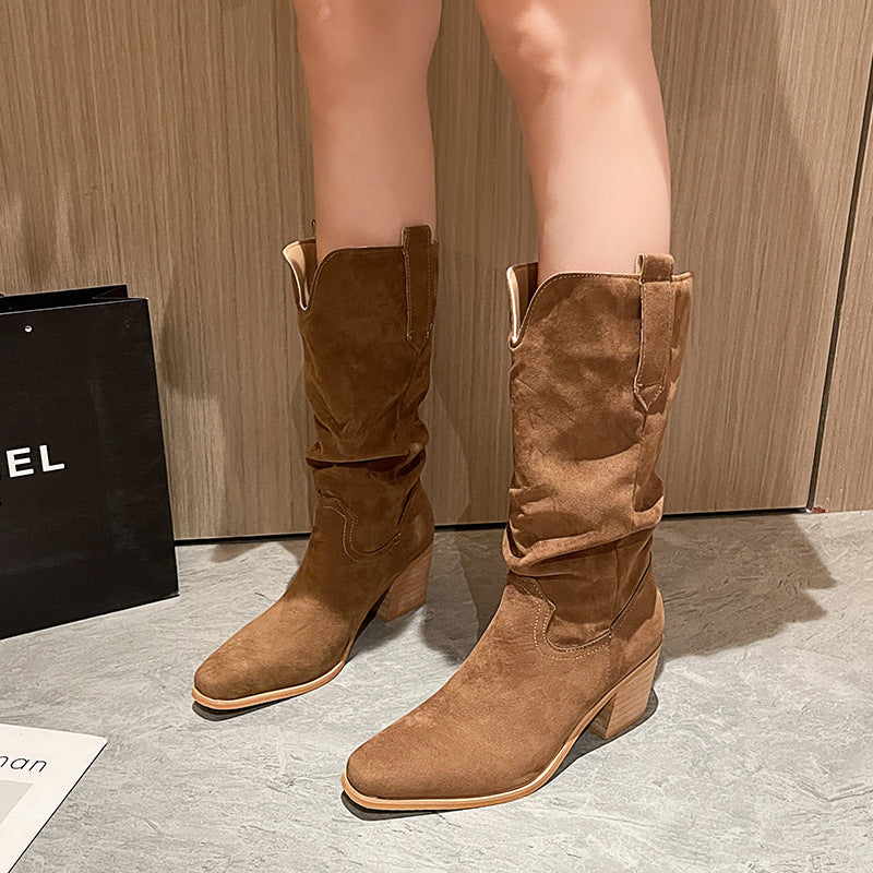 Esme – Retro Vegan Suede Mid-Calf Boots