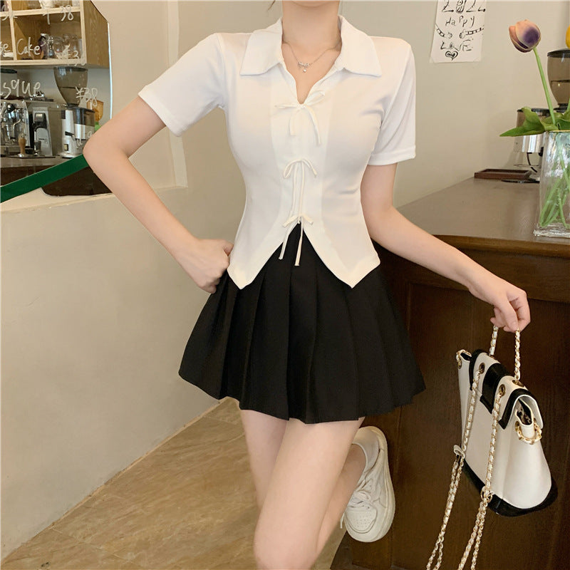 Kimberley – Chic Polo Collar Short Sleeve T-shirt