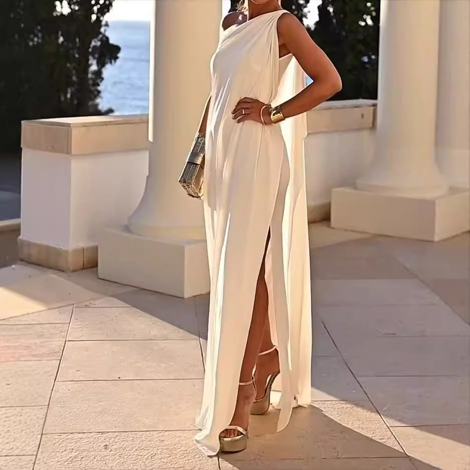 Jacqueline – Women's Elegant Off-shoulder Vegan Satin Dress