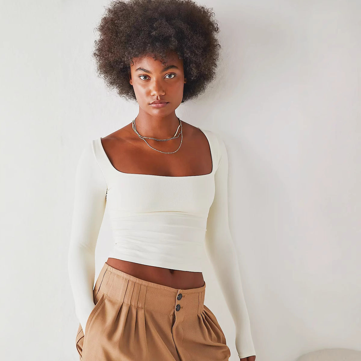 Esme – Women's Long Sleeve Crop Top with Square Collar