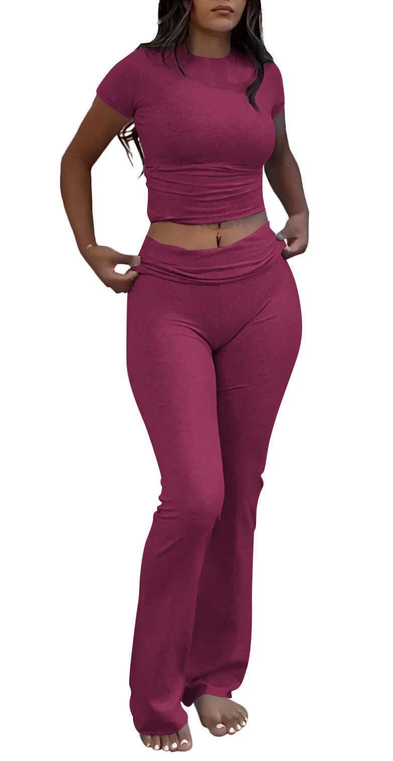 Sharon – Casual Sportswear Suit with Round Neck and Bell-bottom Pants