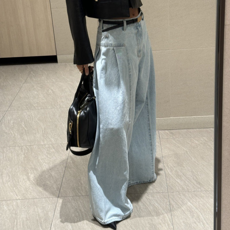 Gillian – Korean-Style High Waist Pleated Wide-Leg Jeans