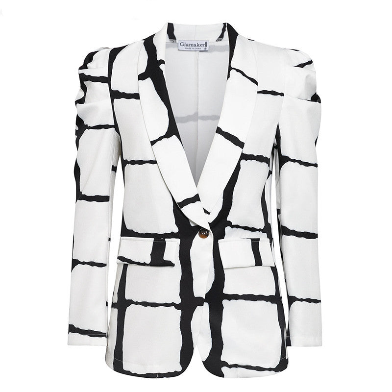 Laura – Deep V-Neck Plaid Blazer