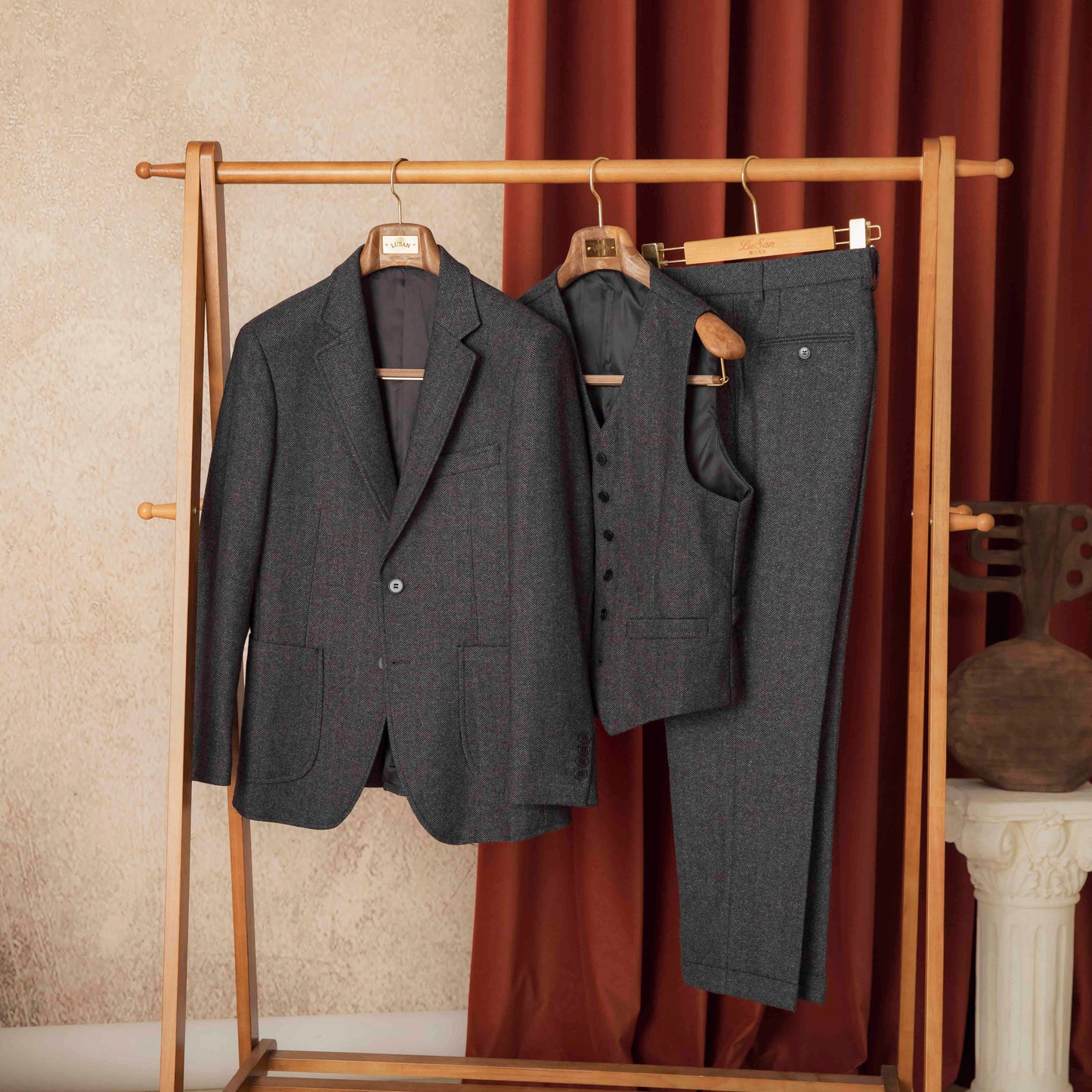 Justin – Retro Herringbone Wool Slim Fit Suit