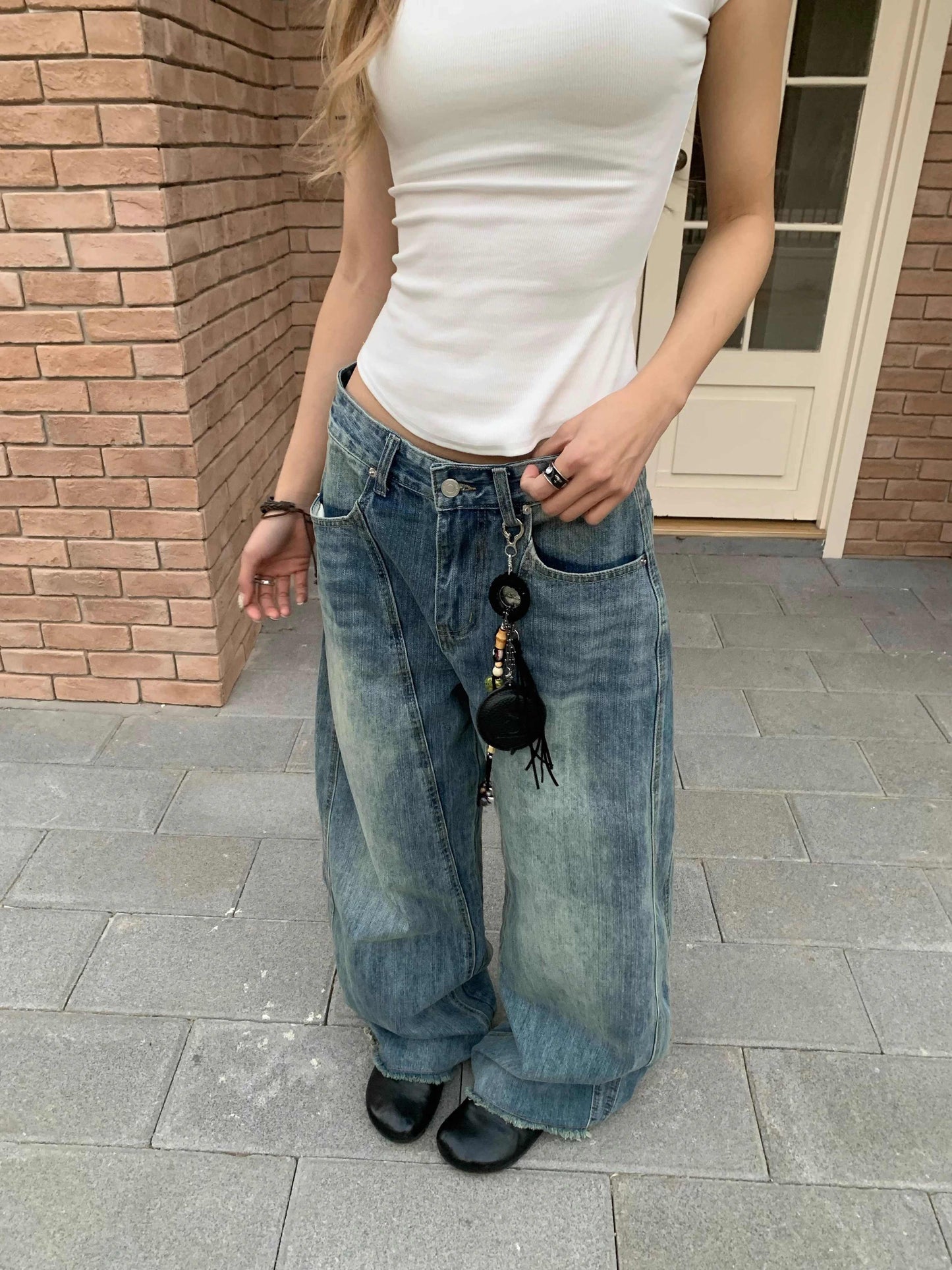 Kimberley – Wide Leg Vegan Patchwork Jeans