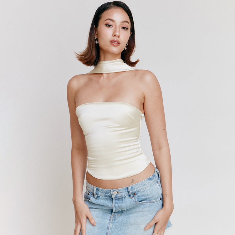 Esme – Elegant One-Shoulder Vegan Satin Top