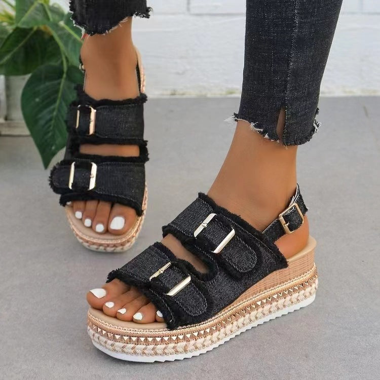 Amy – Retro Roman Double Buckle Sandals