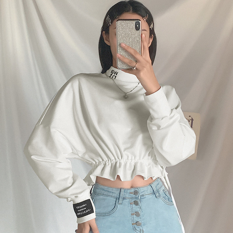 Hannah – Slim High-Neck Tunic Sweatshirt with Letter Print