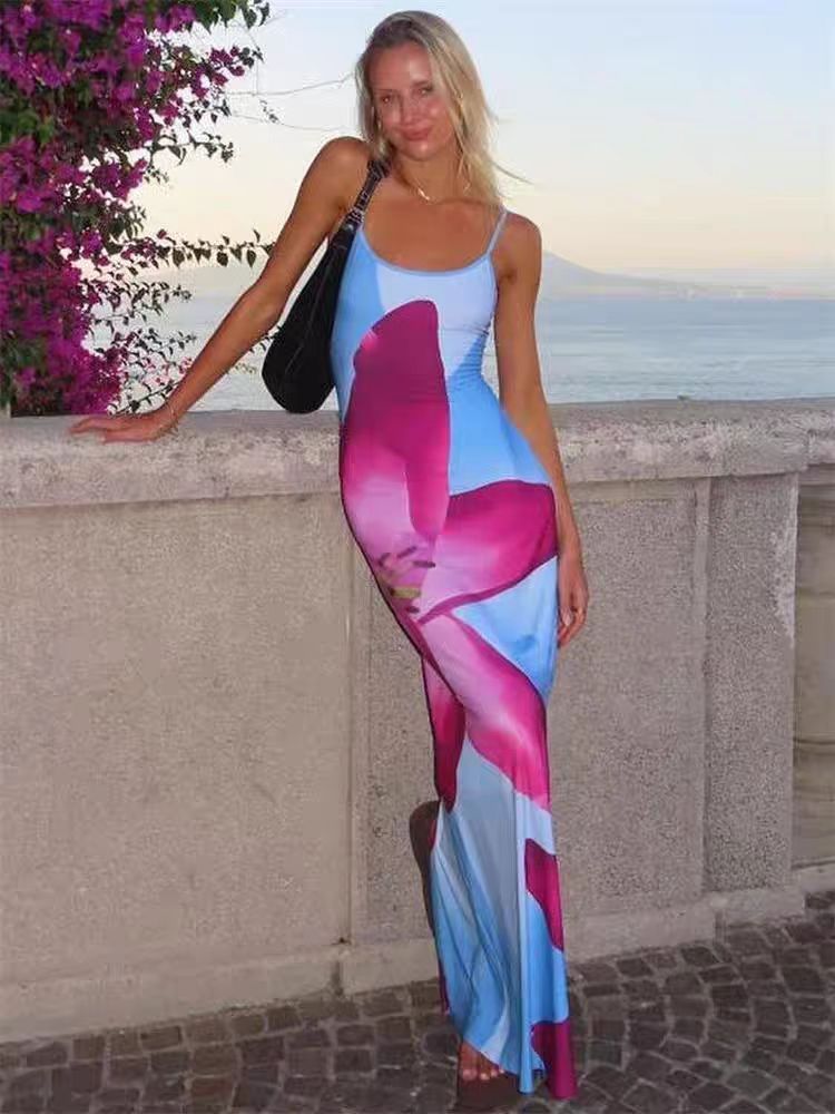 Francesca – Sexy Backless Slit Sling Dress with Flower Print