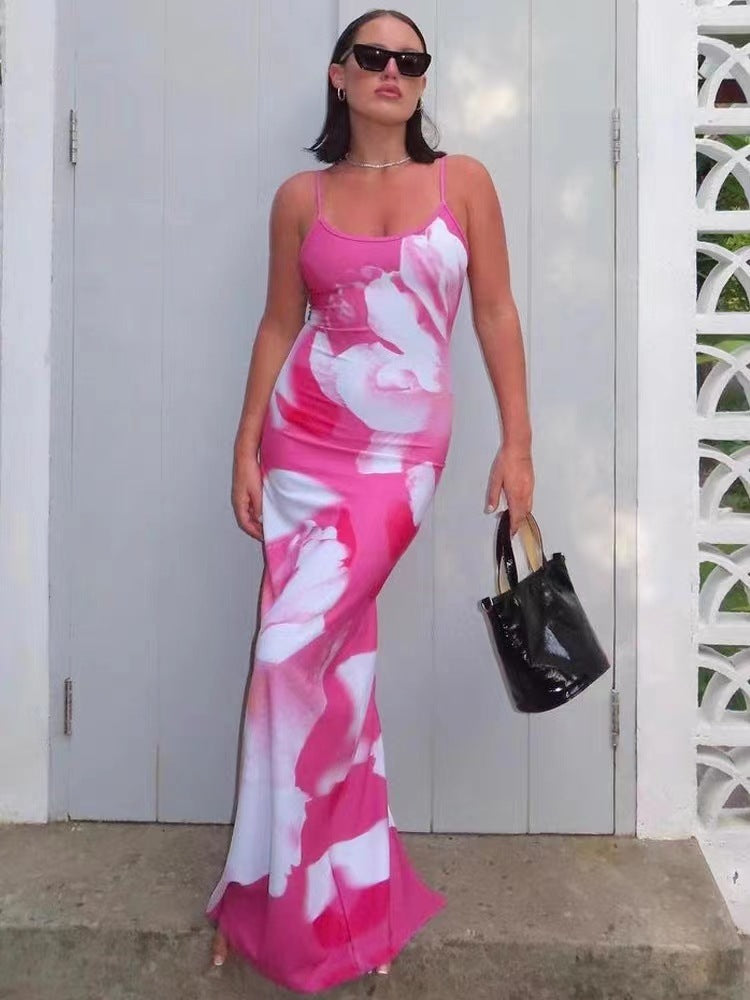 Francesca – Sexy Backless Slit Sling Dress with Flower Print