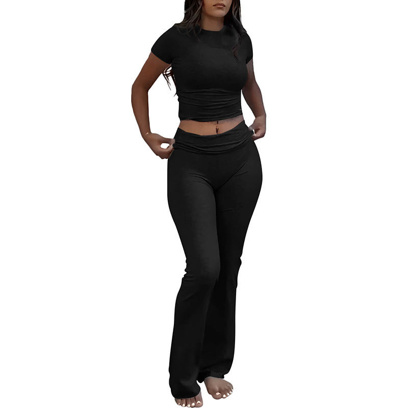 Sharon – Casual Sportswear Suit with Round Neck and Bell-bottom Pants