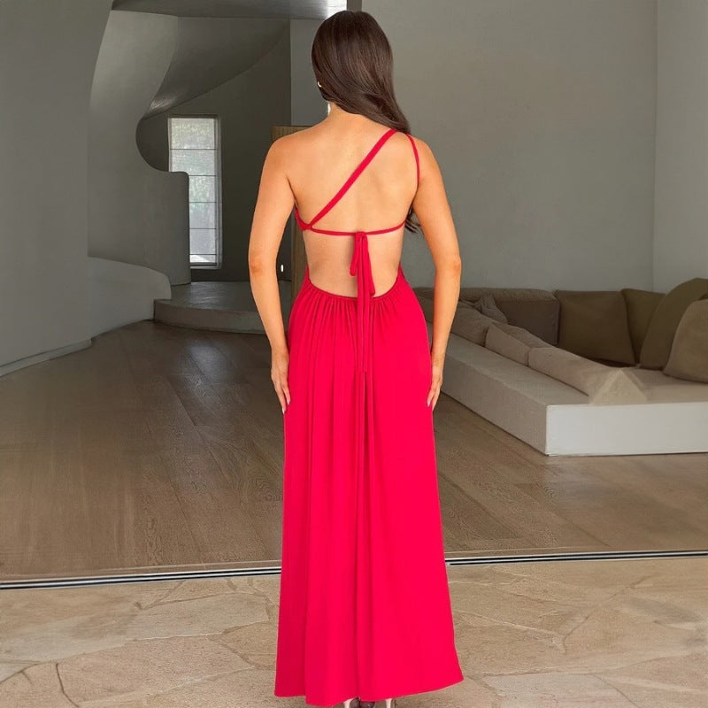 Donna – Lace-up Backless Slit Maxi Dress