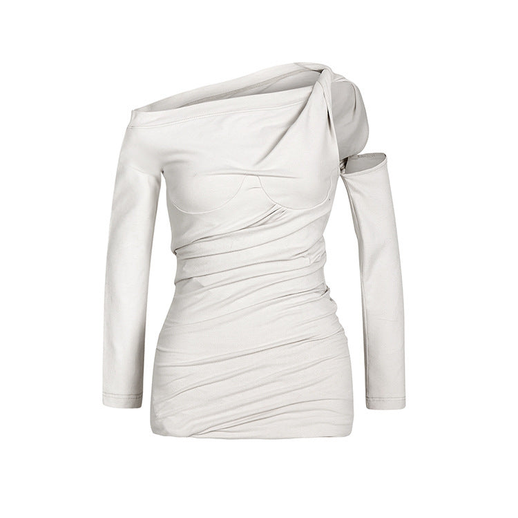 Lucy – Rice Gray Single Shoulder Slim Fit T-shirt