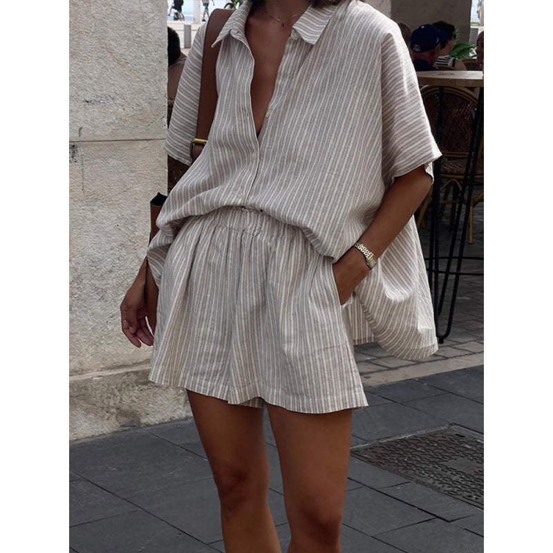Georgina – Casual Striped Shorts Suit