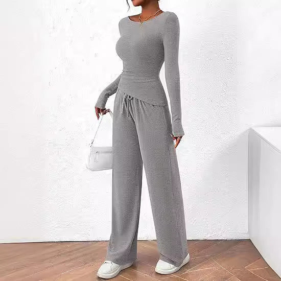 Lily – Asymmetric Long-Sleeved T-Shirt with Wide-Leg Pants