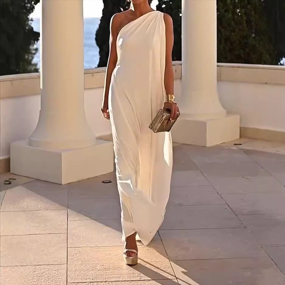 Jacqueline – Women's Elegant Off-shoulder Vegan Satin Dress