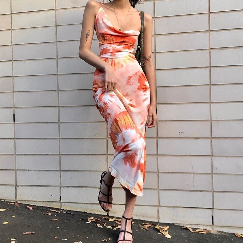 Emma – Printed Halter Dress with Rope Back