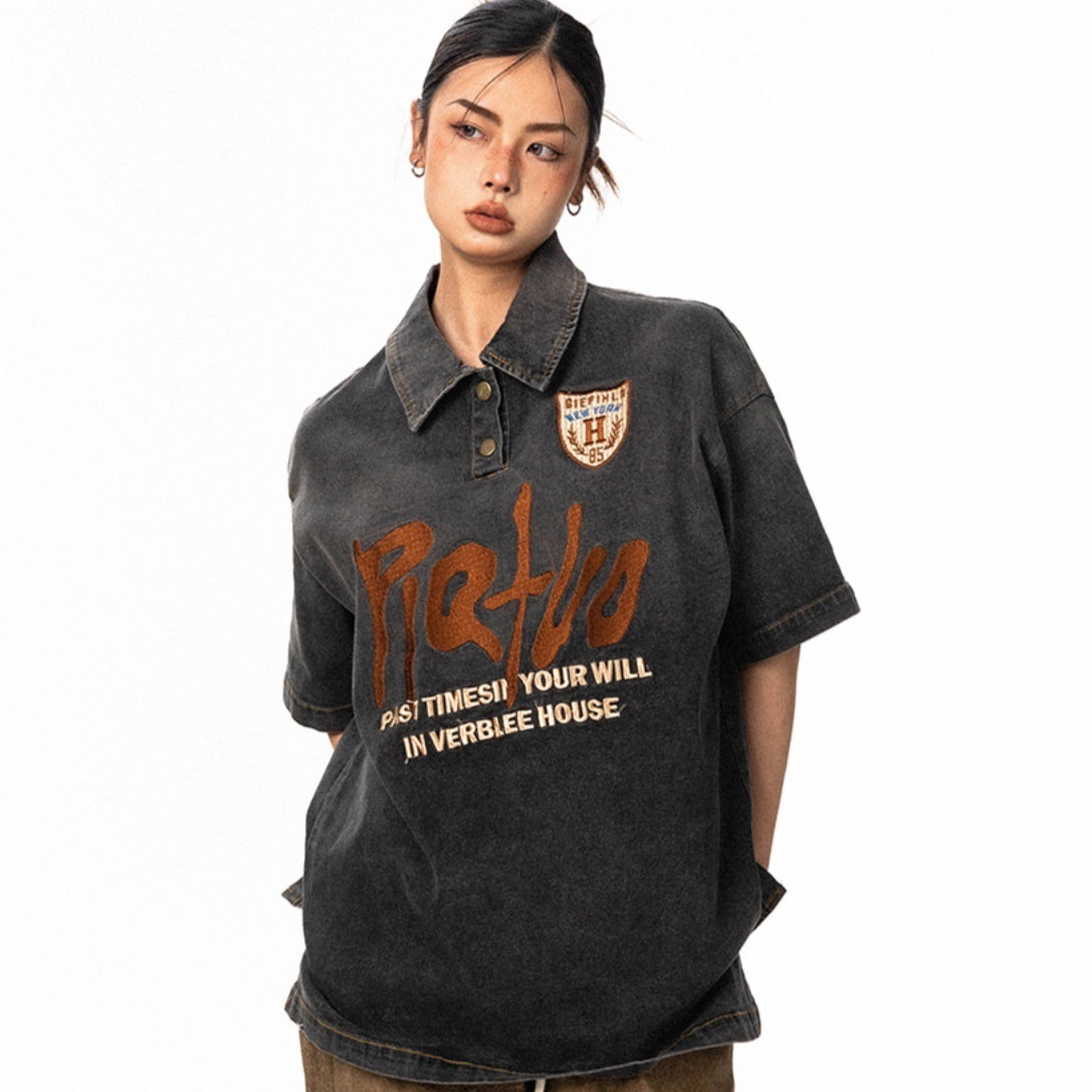 Spencer – Embroidered Retro Denim Short Sleeve
