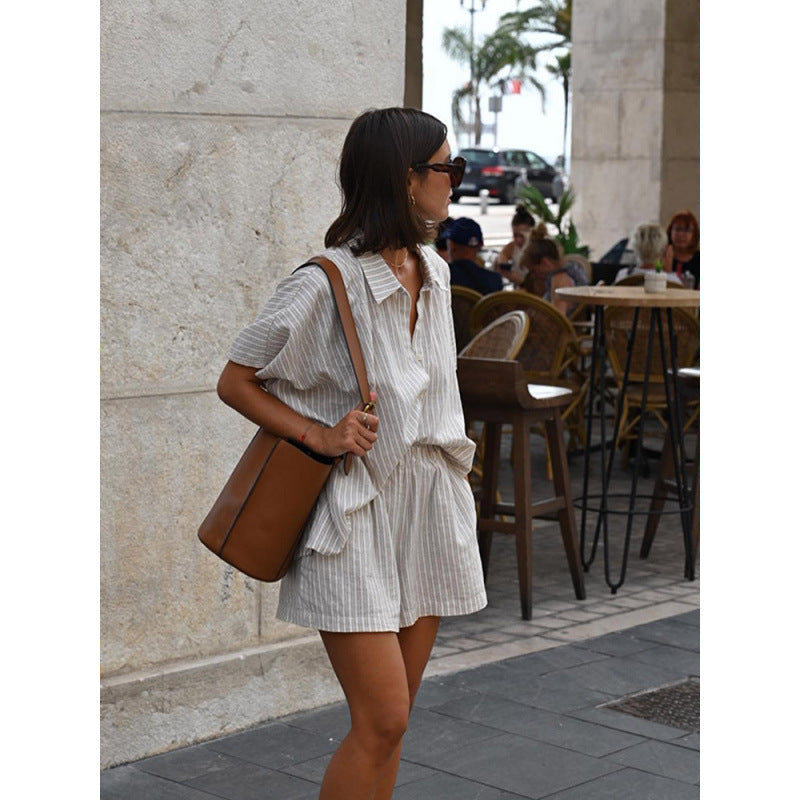 Georgina – Casual Striped Shorts Suit