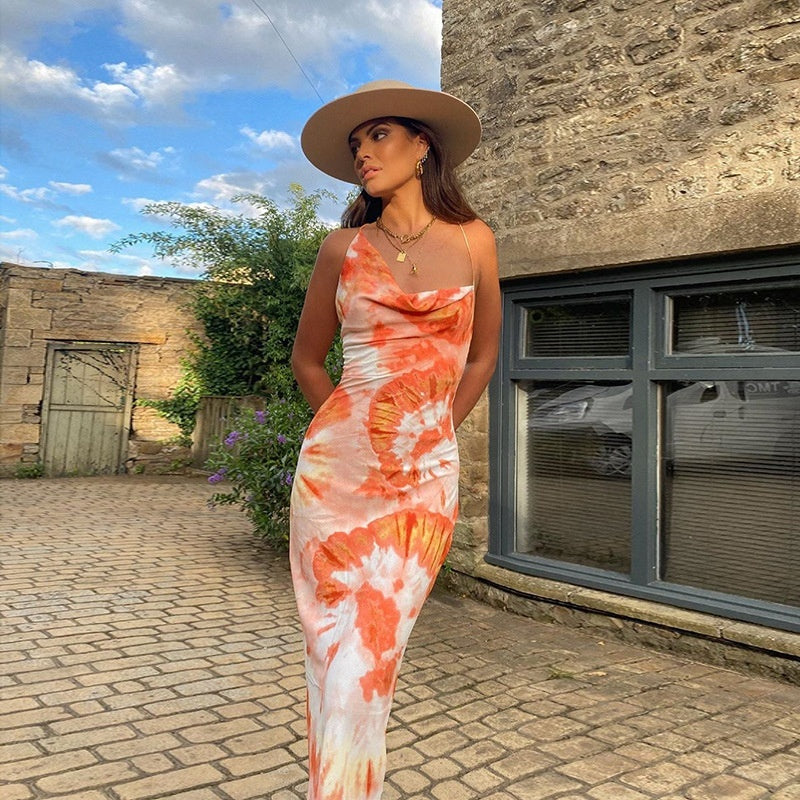 Emma – Printed Halter Dress with Rope Back