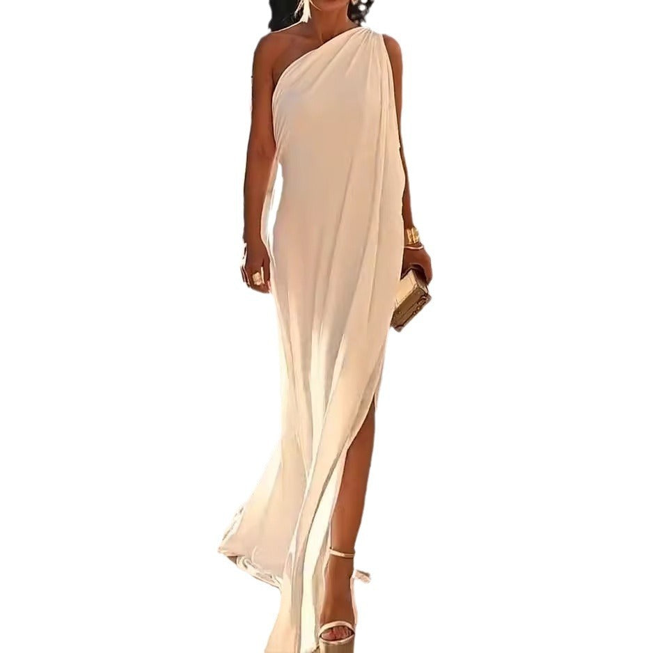 Jacqueline – Women's Elegant Off-shoulder Vegan Satin Dress