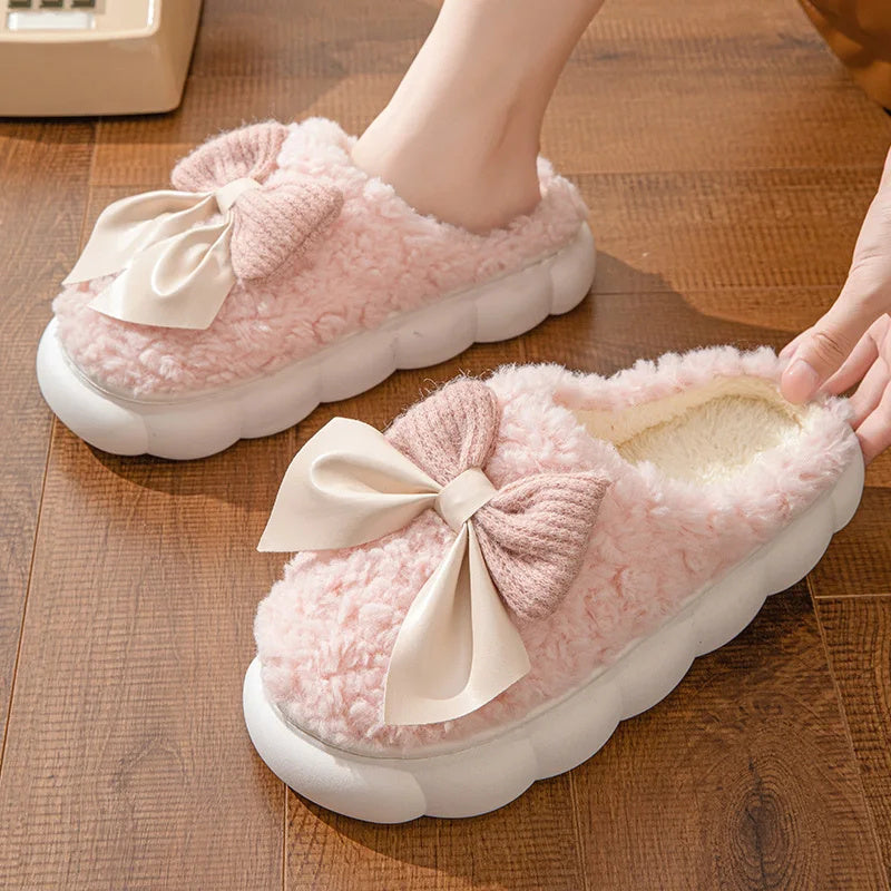 Anne – Cozy Plush Slippers with Bow