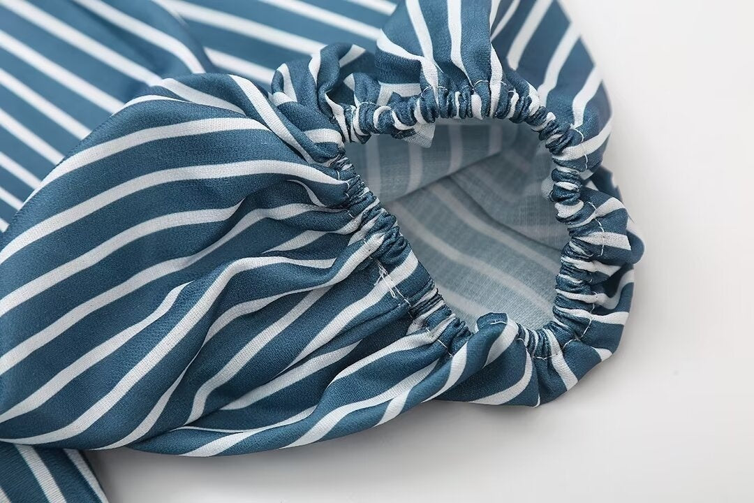 Rachael – Women's Striped Bow Lace-up Top