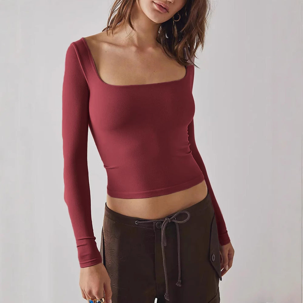 Esme – Women's Long Sleeve Crop Top with Square Collar