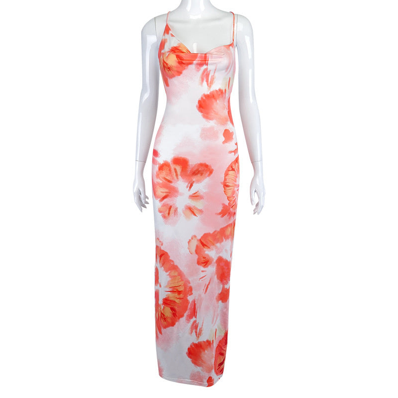 Emma – Printed Halter Dress with Rope Back