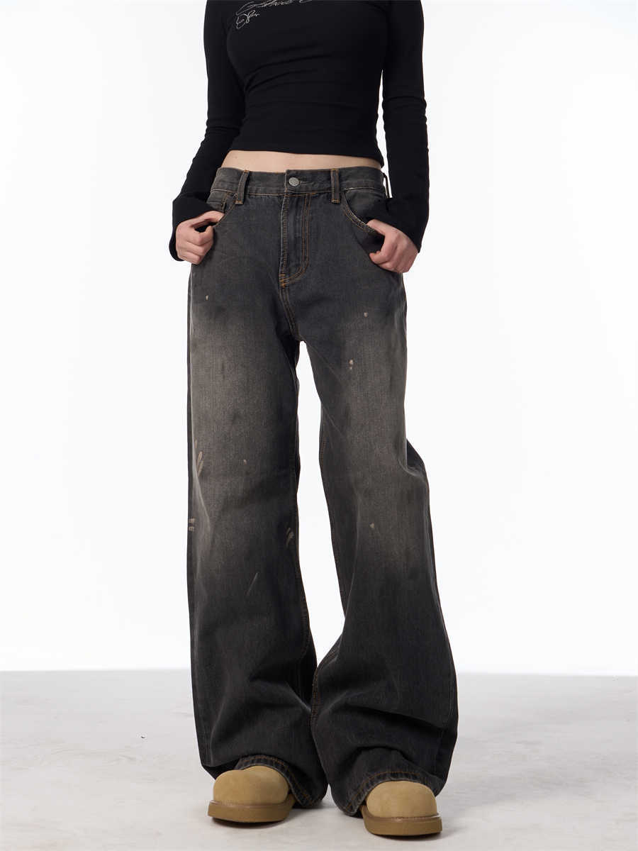 Laura – Retro Splash-Ink Loose Straight Jeans