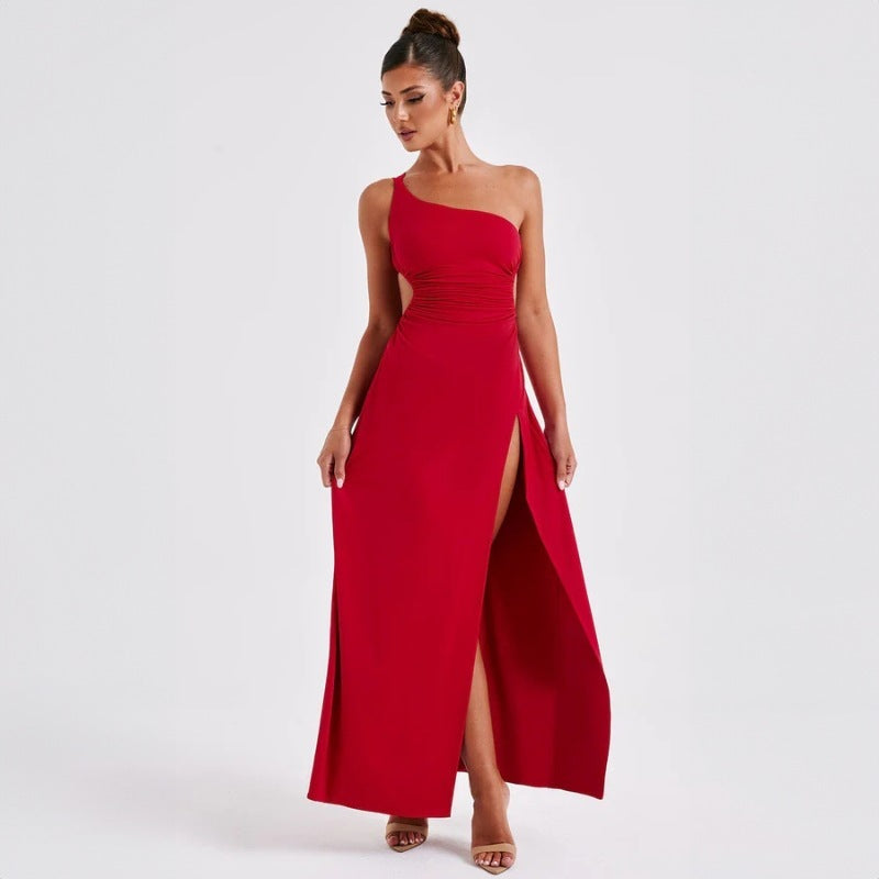 Donna – Lace-up Backless Slit Maxi Dress
