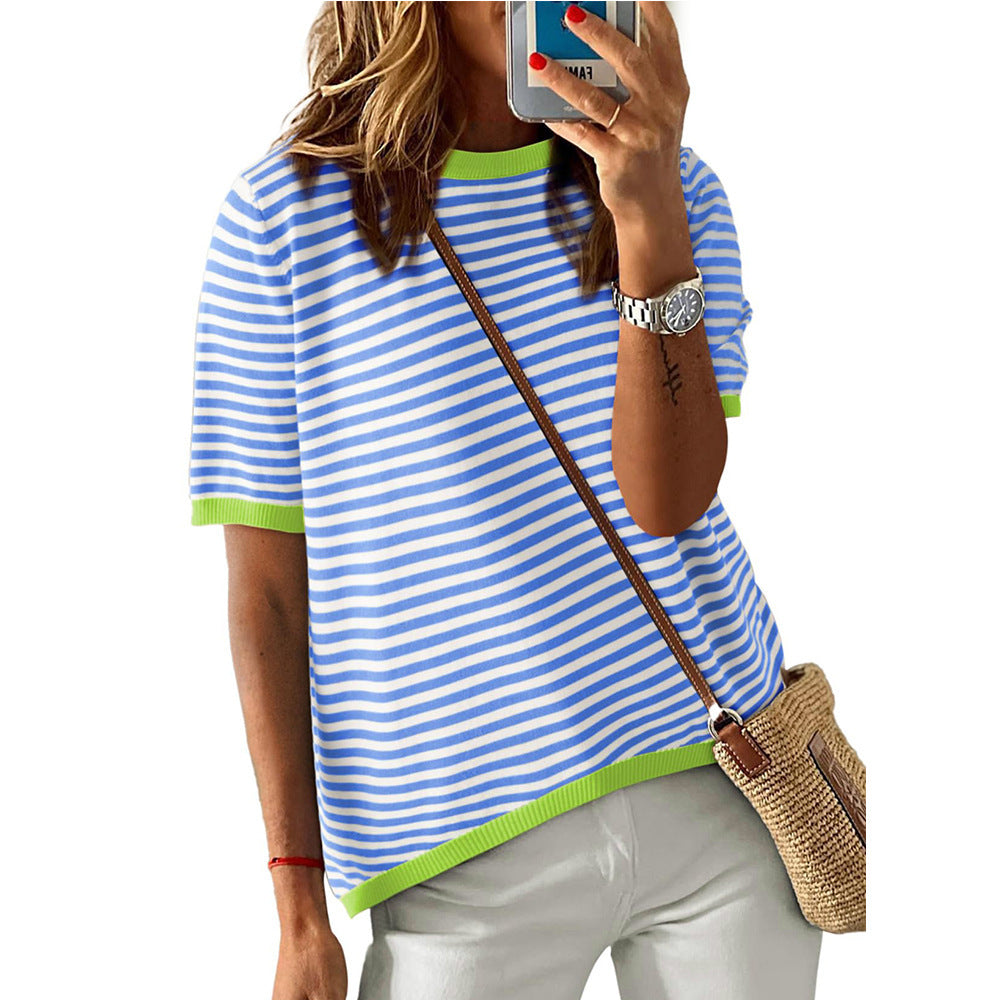Rachel – Striped Contrast Color Casual Top