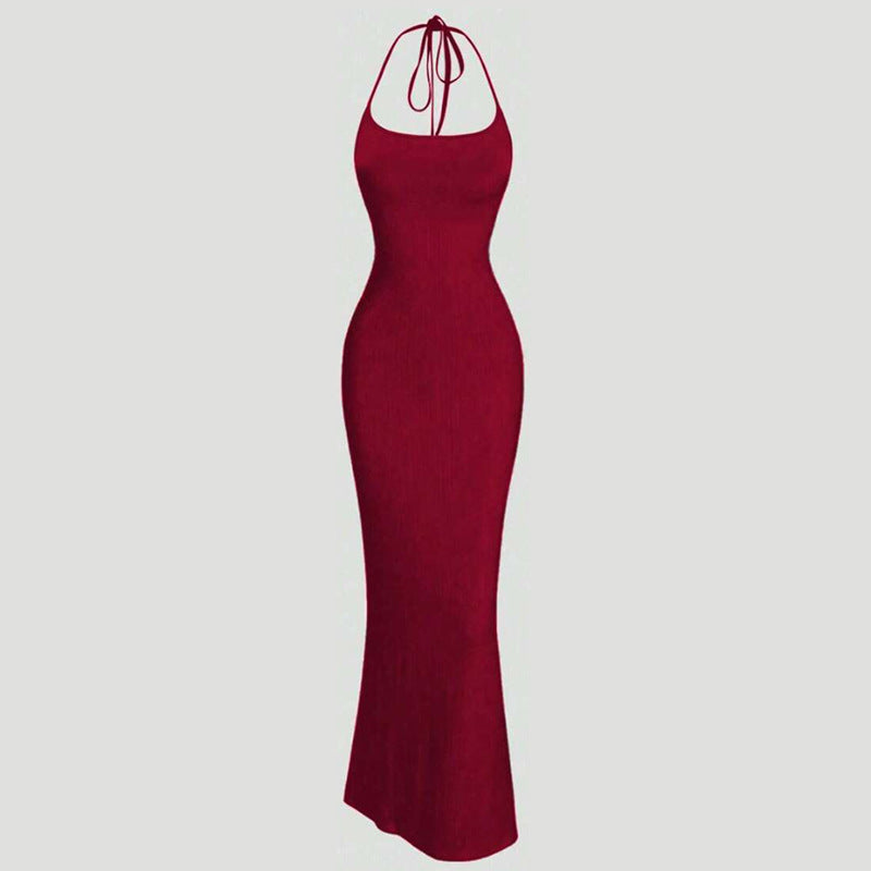 Natalie – Halter Fishtail Dress with Leopard Print