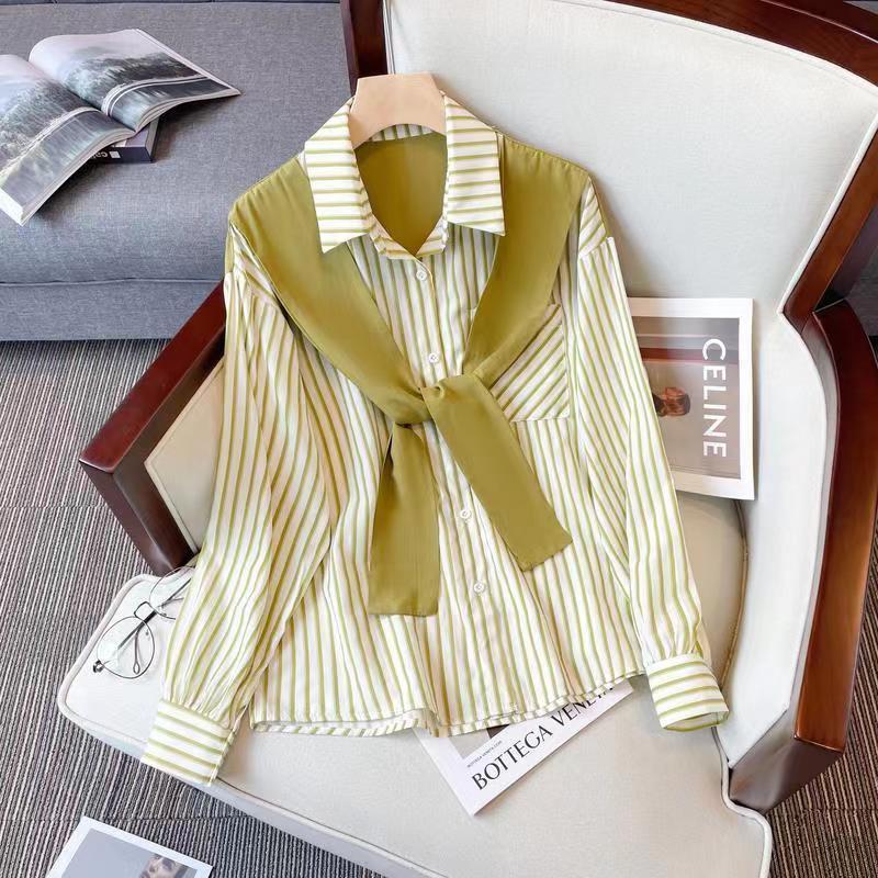 Megan – Retro Loose Striped Shirt with Long Sleeves