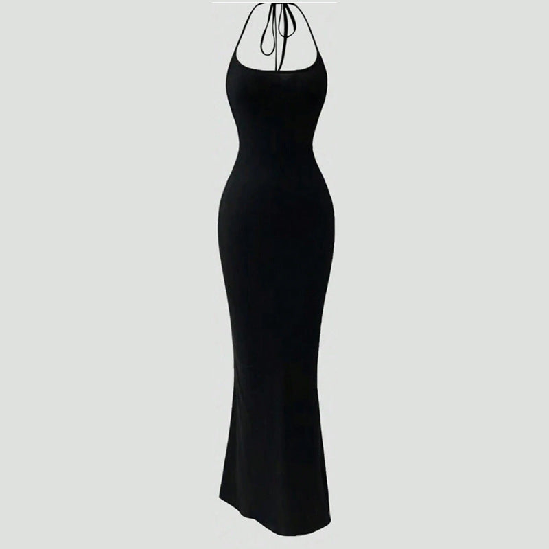Natalie – Halter Fishtail Dress with Leopard Print
