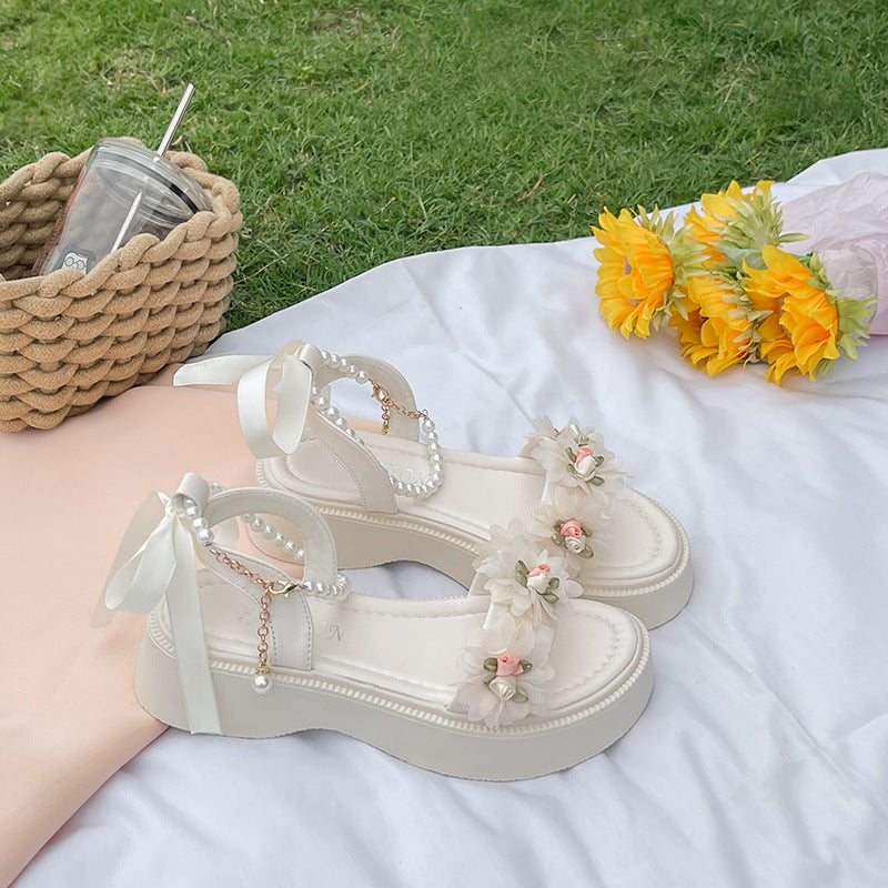 Zoe – Pearl Bow Chunky Heel Sandals