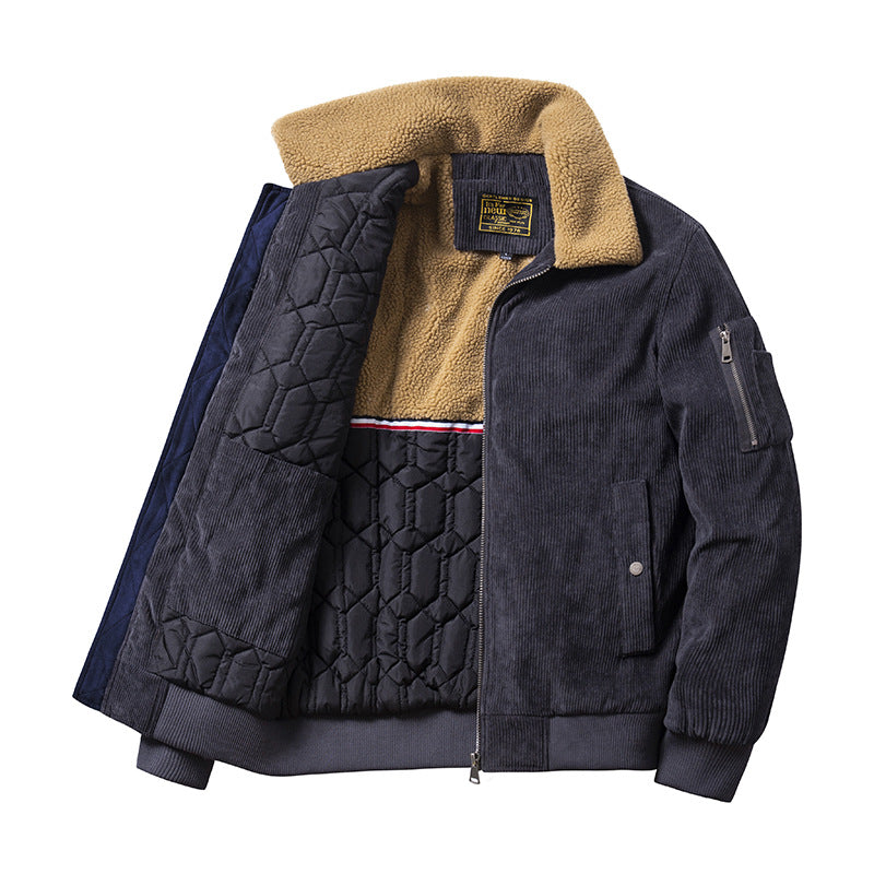 Doug – Men's Corduroy Cotton Coat with Fur Collar
