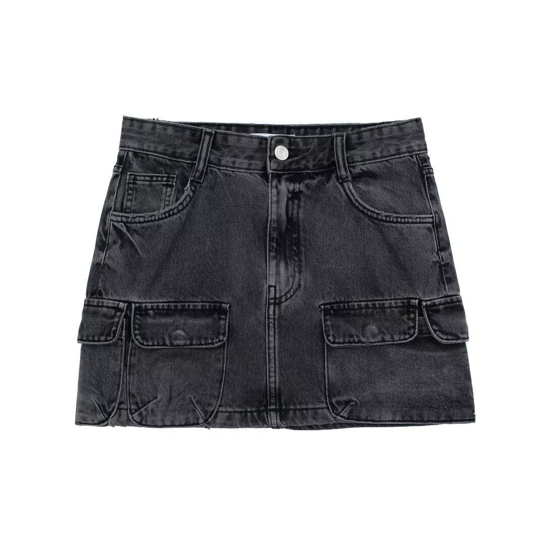 Linda – Denim Hip Skirt with Multi-Pocket