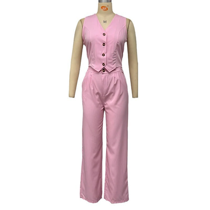 Sue – Elegant V-Neck Sleeveless Vest with Suit Pants
