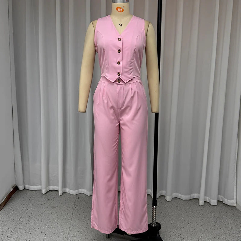 Sue – Elegant V-Neck Sleeveless Vest with Suit Pants