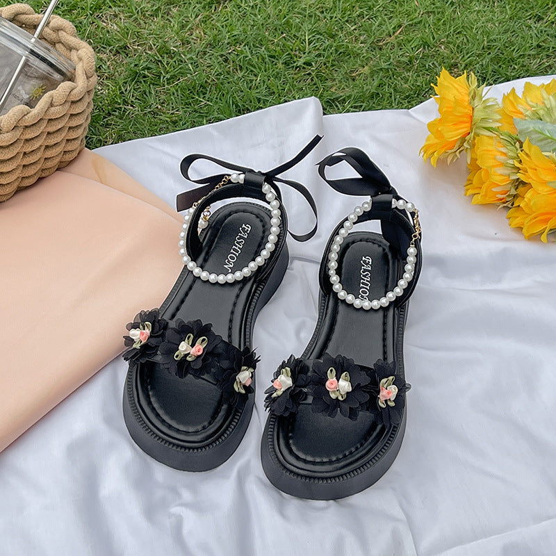 Zoe – Pearl Bow Chunky Heel Sandals