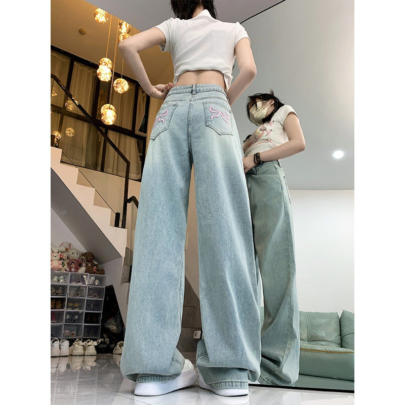 Kathryn – Bow Embroidered Wide Leg Jeans
